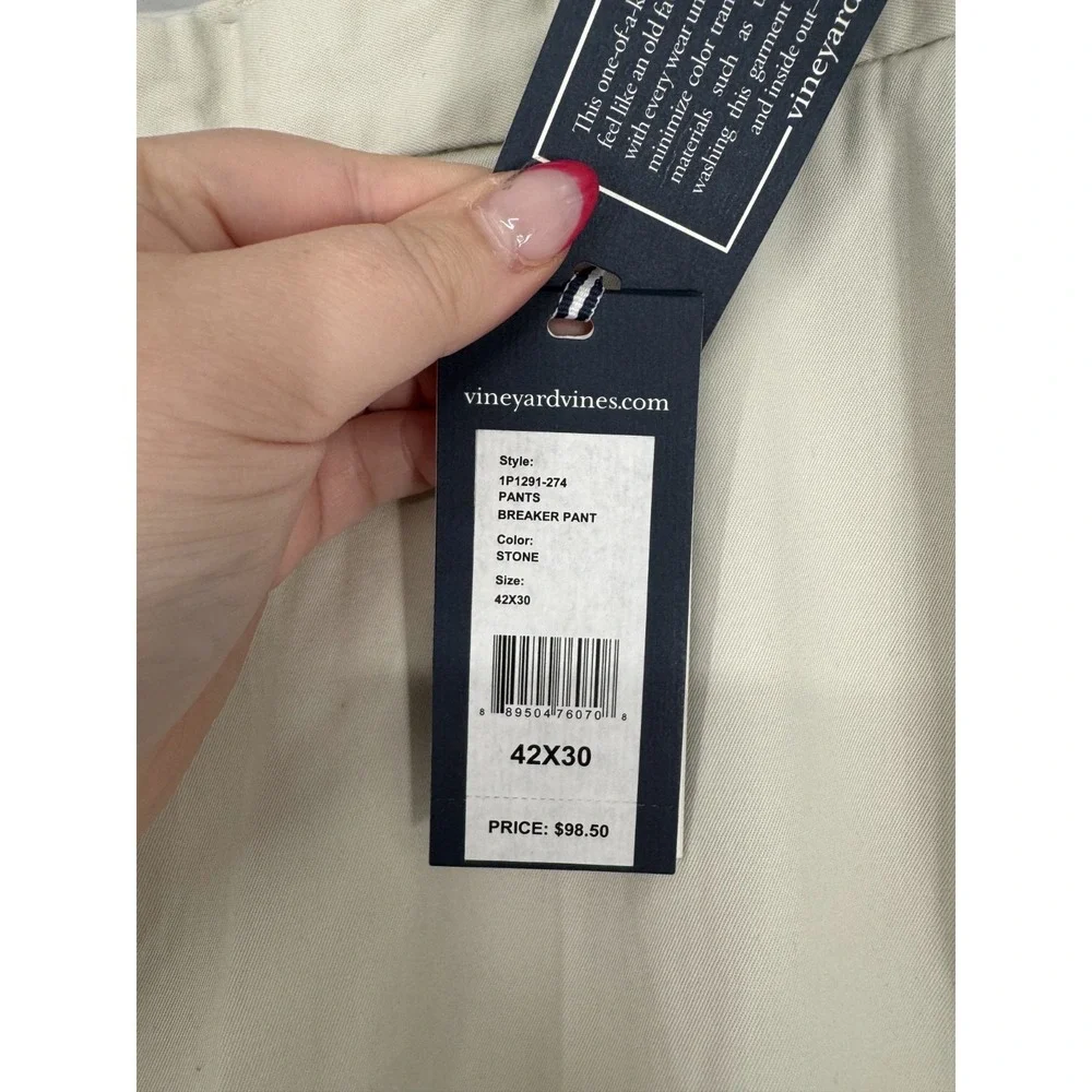 Vineyard Vines Breaker Pants Mens Size 42x30 Stone Chino Straight Leg Flat Front
